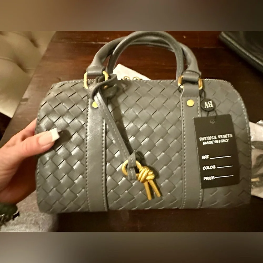 Bottega Veneta Gray Intrecciato Satchel with Gold Hardware - Picture 2 of 2